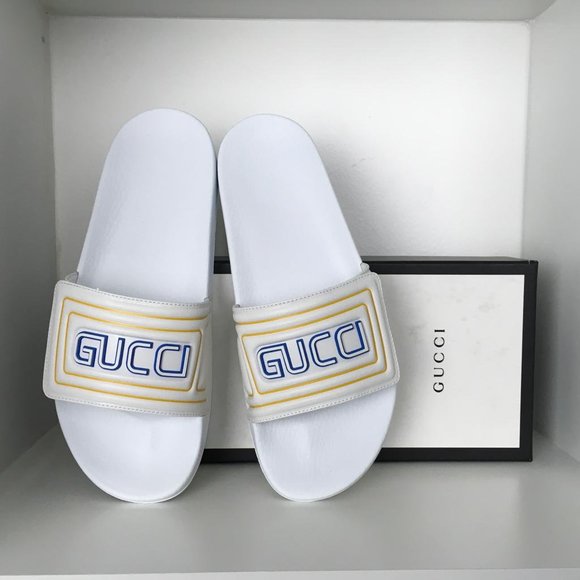 Gucci Men's Print Logo Leather Strap Slide Sandals Sz 10 DM1 - Picture 10 of 12